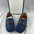 Gucci Shoes | Gucci Calfskin Hebron Horse Bit Loafer Moccasins | Color: Blue/Gold | Size: 6