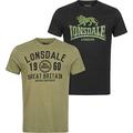 Lonsdale Herren Bangor Double Pack T Shirt, Black/Olive, XL EU