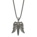 34mm Chisel Stainless Steel White Bronze Plated With Black CZ Sword With Angel Wings a Box Chain Necklace Jewelry Gifts for Women - 61 Centimeters