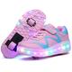 Super kids Kids LED Light up Shoes w/ Wheels Boys Girls Roller Skates Double Wheel Inline Skates USB Charging Flashing Luminous Trainers Outdoor Gymnastics Skateboarding Shoes, Pink 686, 13 UK Child