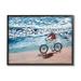 Stupell Industries Woman Riding Bicycle Coastal Beach Shoreline Landscape - Floater Frame Graphic Art on in Blue/Brown/White | Wayfair