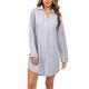 Doaraha Schlafshirt mit Knopfleiste Damen Nachthemd Langarm Knöpfe Vorne Sleepshirt mit Taschen (Grau, XXL)