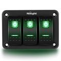 Nilight 3 Gang Aluminum Rocker Switch Panel Toggle Dash 5 Pin ON/Off Pre-Wired Rocker Switch GreenBacklit Switch for Automotive Cars Marine Boats RVs green (90127C)