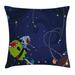 Space Cat Throw Pillow Cushion Cover Cartoon Kittens Alien Creatures Stars Planets on Abstract Backdrop Decorative Square Accent Pillow Case 20 X 20 Inches Green Brown and Dark Blue by Ambesonne