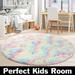 Ultra Soft Round Area Rug for Bedroom Fluffy Plush Circle Rug for Kids Rooms Living Room Playroom Dorm Rainbow