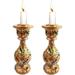 India Meets India Gold Candlestick Holder 6 inches Hand Painted Kashmir Art Decorative Candle Holder Set of 2