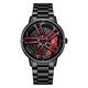 Men's Creative Wristwatches, Car Wheel Rim Hub Watch, Car Wheel Rims Hub Watch, Men's Sports Waterproof Custom Design Wrist Watch, 3D Car Wheel Rim Hub Quartz Men's Watch, (F Steel Tape Black + red)