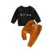 wybzd Baby Boy Clothes Outfits 2pcs Letter Print Crewneck Sweatshirt Pants Sweatsuit Little Boy Clothing Black Dinosaur 0-6 Months