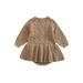 AMILIEe Little Baby Girls Romper Round Neck Long Sleeve Knitted Solid Color Crotch Button Dress Bodysuit