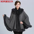 Poncho en fausse fourrure pour femme 5 documents optique d'hiver chaud gris noir cape grand