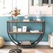 Rustic Industrial Design Demilune Shape Console Table with Shelf, Textured Metal Distressed Wood Sofa Table