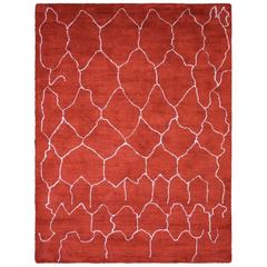 Hand Knotted Loom Silk Mix Area Rug Contemporary Light Red White LSM631 - 5'x8'