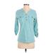 Gloria Vanderbilt 3/4 Sleeve Henley Shirt: Blue Tops - Women's Size X-Small