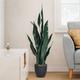 TANGZON 93CM Artificial Snake Plant, 1/2 Pack Fake Sansevieria Laurentii Plant with PP Base & 20 Lifelike Leaves, Indoor Decorative Faux Potted Agave Tree for Home Office Patio (1, Dark Green)
