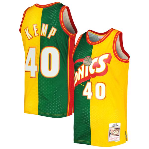 mens-mitchell---ness-shawn-kemp-green-gold-seattle-supersonics-hardwood-classics-1995-96-split-swingman-jersey/