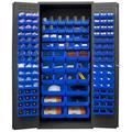 Durham 3500-138B-5295 14 Gauge Flush Door Style Heavy Duty Lockable Cabinet with 138 Blue Hook on Bins Gray - 36 in.