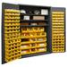 Durham 3502-138-3S-95 14 Gauge Flush Door Style Lockable Cabinet with 138 Yellow Hook on Bins & 3 Adjustable Shelves Gray - 48 in.