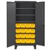 14 Gauge Recessed Door Style Lockable Cabinet with 16 Yellow Hook on Bins & 3 Adjustable Shelves Gray - 36 in.