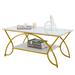 2 Tier Coffee Table Modern Faux Marble Accent Table Cocktail End Table