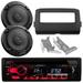 Pioneer DEH-S1250UB Single DIN AM/FM Radio Stereo USB AUX CD Receiver Bundle with 2x 6.5 300W Max Power Speakers Stereo Install Kit (Fits Select 2014-UP Harley-Davidson Bat Wing Fairing)