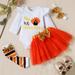 Zukuco Newborn Baby Girls Outfit First Thanksgiving Little Turkey Romper Tutu Skirt Headband Set Infant Clothes Set 12-18 Months