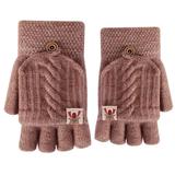 Dadaria Girls Gloves Children Kids Adult Winter Warm Knitted Convertible Flip Top Fingerless Mittens Gloves Brown Boys Girls