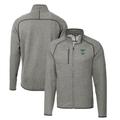 Men's Cutter & Buck Heather Gray Tulane Green Wave Mainsail Sweater-Knit Full-Zip Jacket