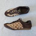 Coach Shoes | Coach Kelbie Suede Canvas Monogram Fashion Sneaker Lace Brown | Color: Brown/Cream | Size: 10