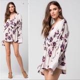 Free People Tops | Free People Tuscan Dreams Tunic Top Dress Floral Print Size Medium Neutral Boho | Color: Pink/White | Size: M