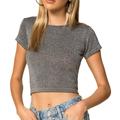 Brandy Melville Tops | Brandy Melville - Cropped Dark Gray Short Sleeve Top | Color: Gray | Size: Xs