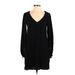 H&M Casual Dress - Shift Plunge Long sleeves: Black Print Dresses - Women's Size 4