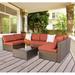 Kinbor Outdoor Wicker Furniture Set 7Pcs Sectional Sofa Patio Conversation Set with Maple Red Cushions