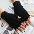 Gants sans doigts demi-doigts unisexes mitaines de travail en tricot de laine mitaines en coton