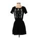 Braeve Casual Dress - A-Line Tie Neck Short sleeves: Black Print Dresses - Women's Size X-Small