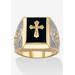 Men's Big & Tall Men'S Yellow Gold-Plated Natural Black Onyx Textured Cross Ring by PalmBeach Jewelry in Gold (Size 14)