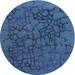 Ahgly Company Indoor Round Contemporary Bright Navy Blue Abstract Area Rugs 7 Round