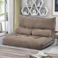 5 - Position Adjustable Floor Sofa Foldable Futon Lazy Sofa Bed with Detachable Cloth Cover & Soft Cushioning & Two Pillows Durable & Stable Suede Floor Seating Couch for Living Room Light Brown