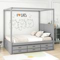 Red Barrel Studio® Chesko Queen Size 3 Drawers Canopy Platform Bed w/ Trundle Wood in Gray | 78 H x 62 W x 82 D in | Wayfair