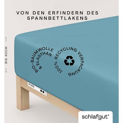 Spannbettlaken SCHLAFGUT "PURE BOXSPRING in Gr. 90x200, 140x200 oder 180x200, für Boxspringbett", blau (petrol mid), B:90-100cm L:200-220cm, Jersey-Elasthan, Obermaterial: 95% Baumwolle, 5% Elasthan, Laken, aus Bio-Baumwolle, für Matratzen bis 40 cm... Image