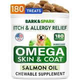 BARK&SPARK Omega 3 for Dogs - 180 Fish Oil Treats for Dog Shedding Skin Allergy Itch Relief Hot Spots Treatment - Joint Health - Skin and Coat Supplement - EPA & DHA Fatty Acids - Salmon Oil