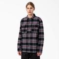 Dickies Men's Flannel Quilted Lined Shirt Jacket - Black Wine Grey Plaid Size L (TJR03)