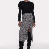 Zara Skirts | Draped Floral Print Midi Skirt | Color: Black/White | Size: S