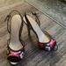 Nine West Shoes | Nine West Pumps, Multi Colored Floral On Black Satin, Excellent Condition. | Color: Black/Pink | Size: 7