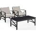 3 Piece Kaplan Outdoor Seating Set with Oatmeal Cushion - Two Kaplan Outdoor Chairs Coffee Table