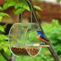 Wild Bird Feeder Transparent Acrylic Window Bird Feeder Round Semi-enclosed Bird Feeder Station Window Hanging-Type Birdhouse with Metal Chain for Outdoor Porch Ball