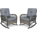 VIVIJASON 2 Piece Patio Wicker Rattan Rocker Chair Outdoor Rattan Rocker Chair with Cushions & Steel Frame All-Weather Rocking Lawn Wicker Furniture for Garden Backyard Porch (Grey)