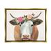 Stupell Industries Springtime Flower Crown Farm Cow with Horns Metallic Gold Framed Floating Canvas Wall Art 24x30 by Victoria Borges