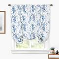 DriftAway Heather Flower Floral Printed Tie Up Curtain for Kitchen Bathroom Lined Blackout Adjustable Balloon 63 Inch Length Tie Up Shade for Small Window Rod Pocket Single Panel 45Wx63L Blue Lavender