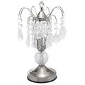 NEW Brushed Steel Base w/ Glass & Faux Crystal Ornaments Shade 16 Table Lamp 3056 1 Bulb Included