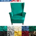 SHANNA Stretch Wingback Chair Covers Velvet Wing Chair Slipcover Soft Furniture Covers For Living Room Bedroom Hotel (Peacock Blue)